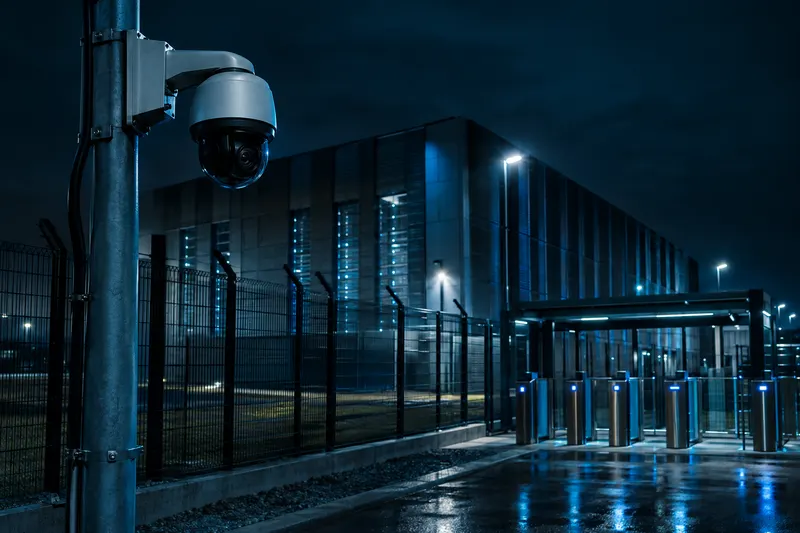 Cámara de seguridad en el perímetro de un centro de datos